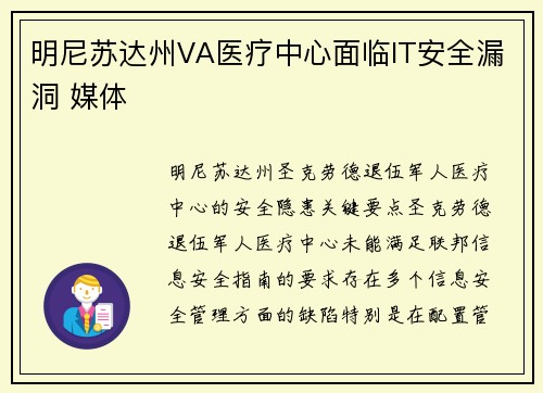 明尼苏达州VA医疗中心面临IT安全漏洞 媒体